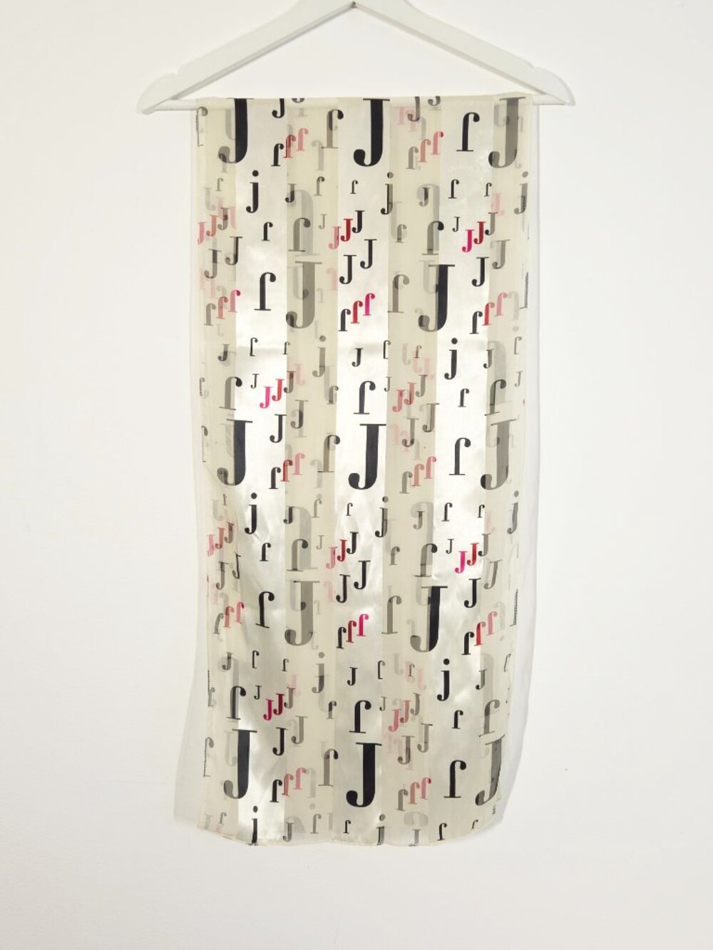 Vintage Novelty Print Alphabet Letter J Silky Sheer Scarf Made in Korea